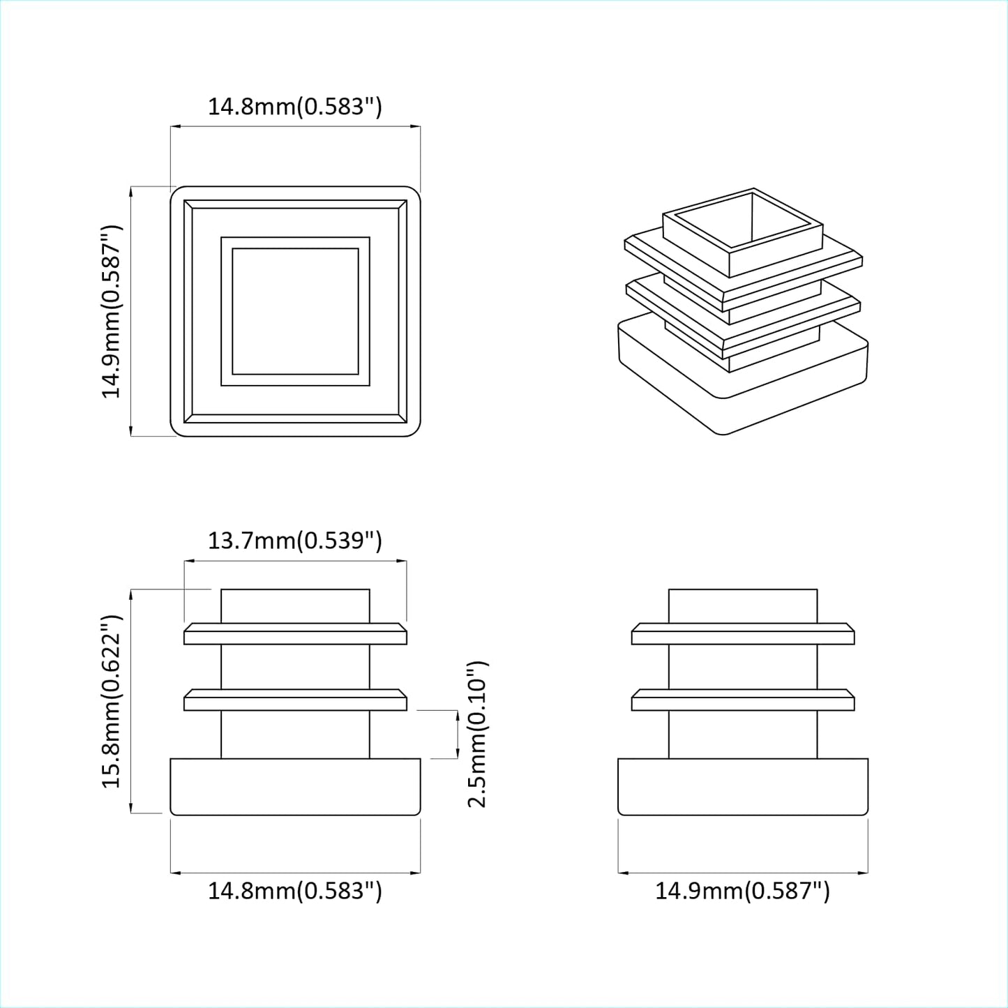 Einddoppen 2 pcs Zwart 15 x 15 x 15 mm PP is nu te koop bij PeponiXL, paradijselijk wonen!