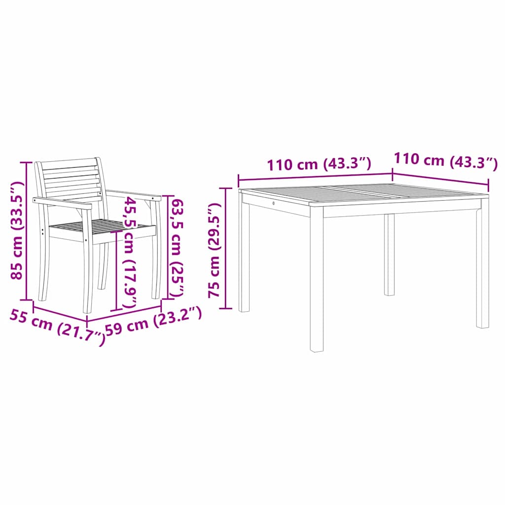 Tuin eettafelset 3 pcs Bruin Massief Acaciahout