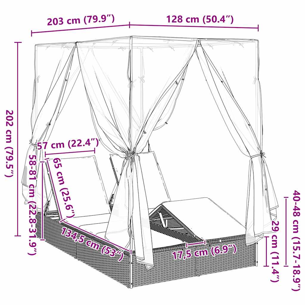 Dubbele ligbed Warmwit 205 x 129 x 200 cm poly rattan is nu te koop bij PeponiXL, paradijselijk wonen!