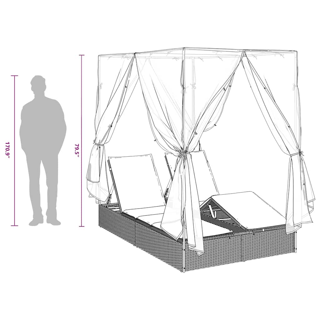Dubbele ligbed Verstelbaar Zwart 205 x 129 x 200 cm poly rattan is nu te koop bij PeponiXL, paradijselijk wonen!