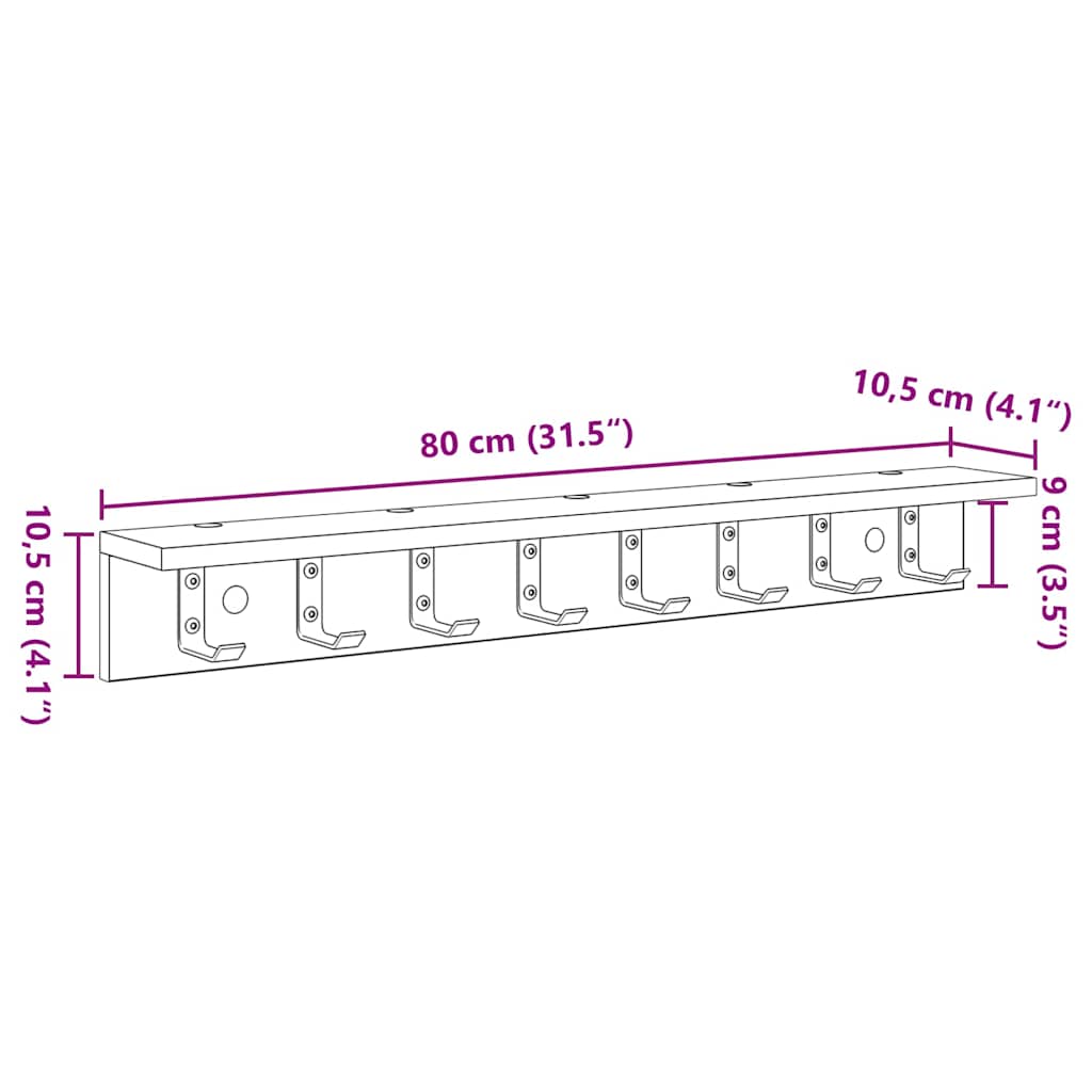 Wandgemonteerde kapstok Zwart Eiken 80 x 10,5 x 10,5 cm is nu te koop bij PeponiXL, paradijselijk wonen!