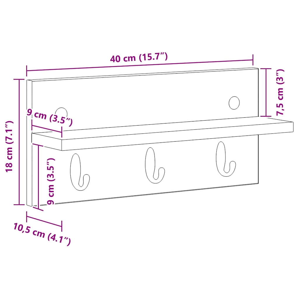 Wandgemonteerde kapstok Sonoma Eiken 40 x 10,5 x 18 cm