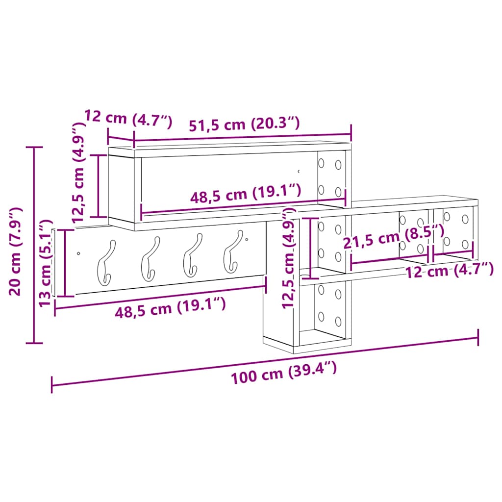 Wandgemonteerde kapstok Beton Grijs 100 x 12 x 43,5 cm is nu te koop bij PeponiXL, paradijselijk wonen!