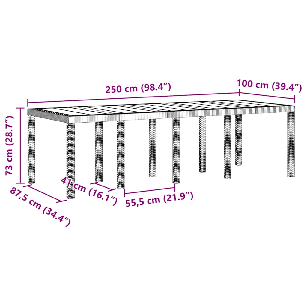 Tuinstafel Wit 250 x 100 x 73 cm poly rattan is nu te koop bij PeponiXL, paradijselijk wonen!