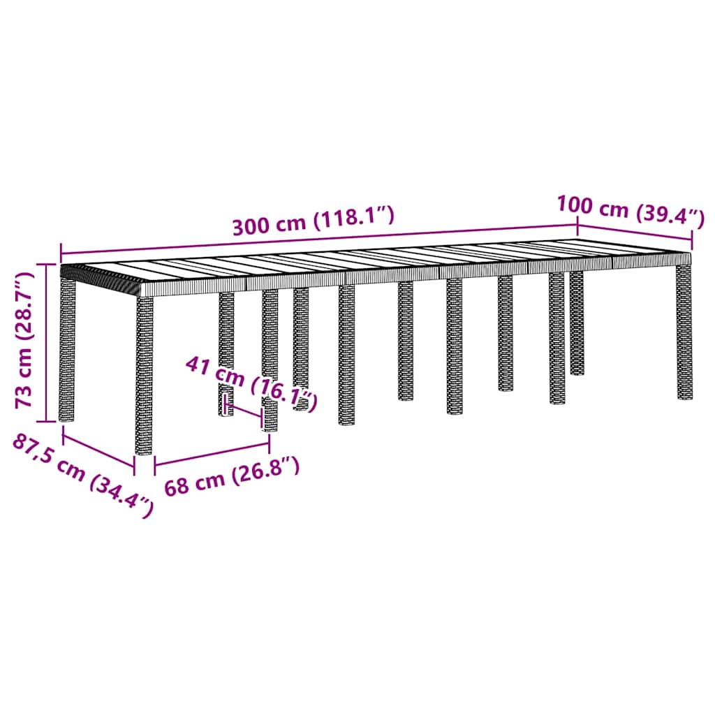 Tuinstafel Wit 300 x 100 x 73 cm poly rattan is nu te koop bij PeponiXL, paradijselijk wonen!
