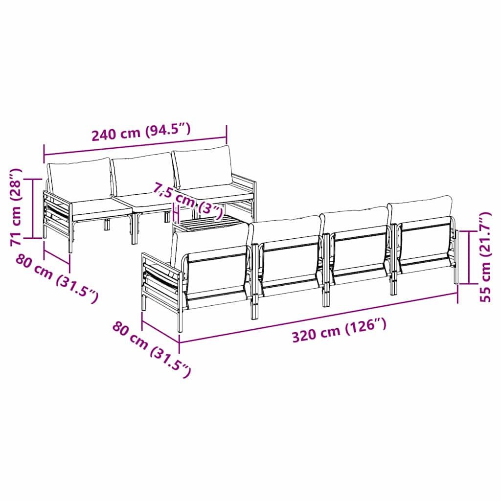Tuinbankenset met kussen 8 pcs Zwart Staal is nu te koop bij PeponiXL, paradijselijk wonen!