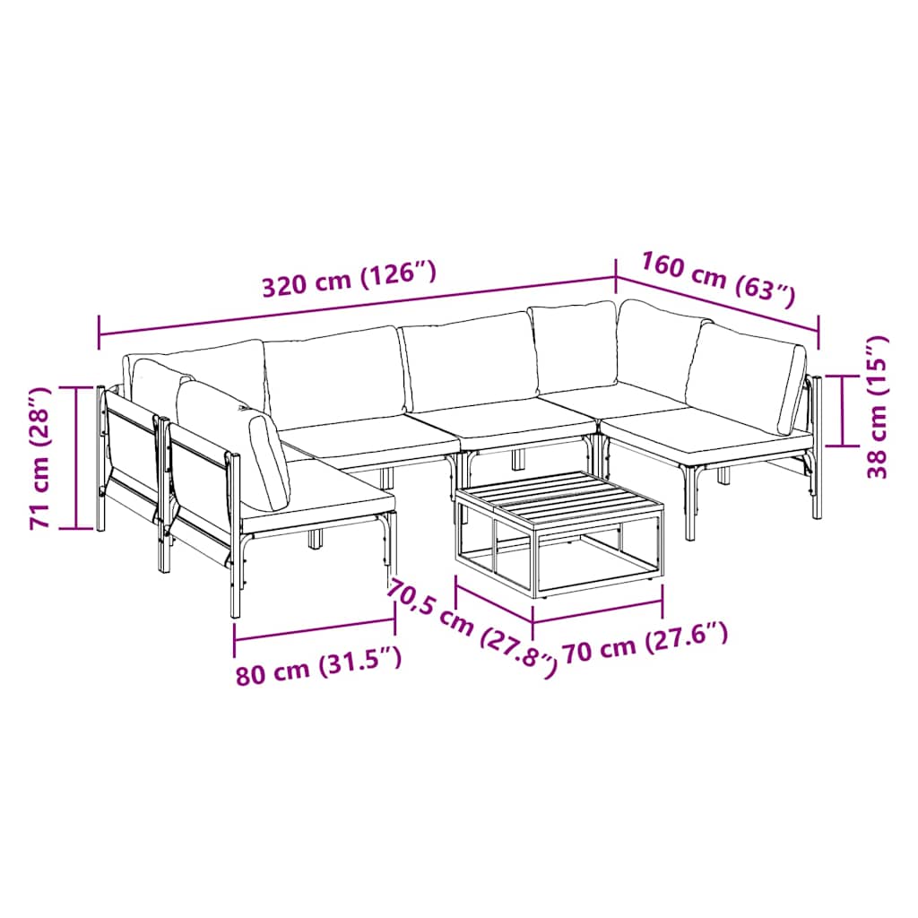 Tuinbankenset met kussen 7 pcs Zwart Staal is nu te koop bij PeponiXL, paradijselijk wonen!