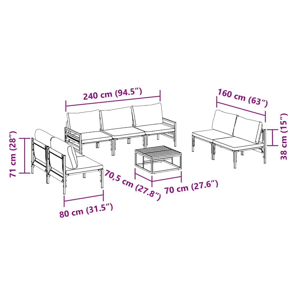 Tuinbankenset met kussen 8 pcs Zwart Staal is nu te koop bij PeponiXL, paradijselijk wonen!