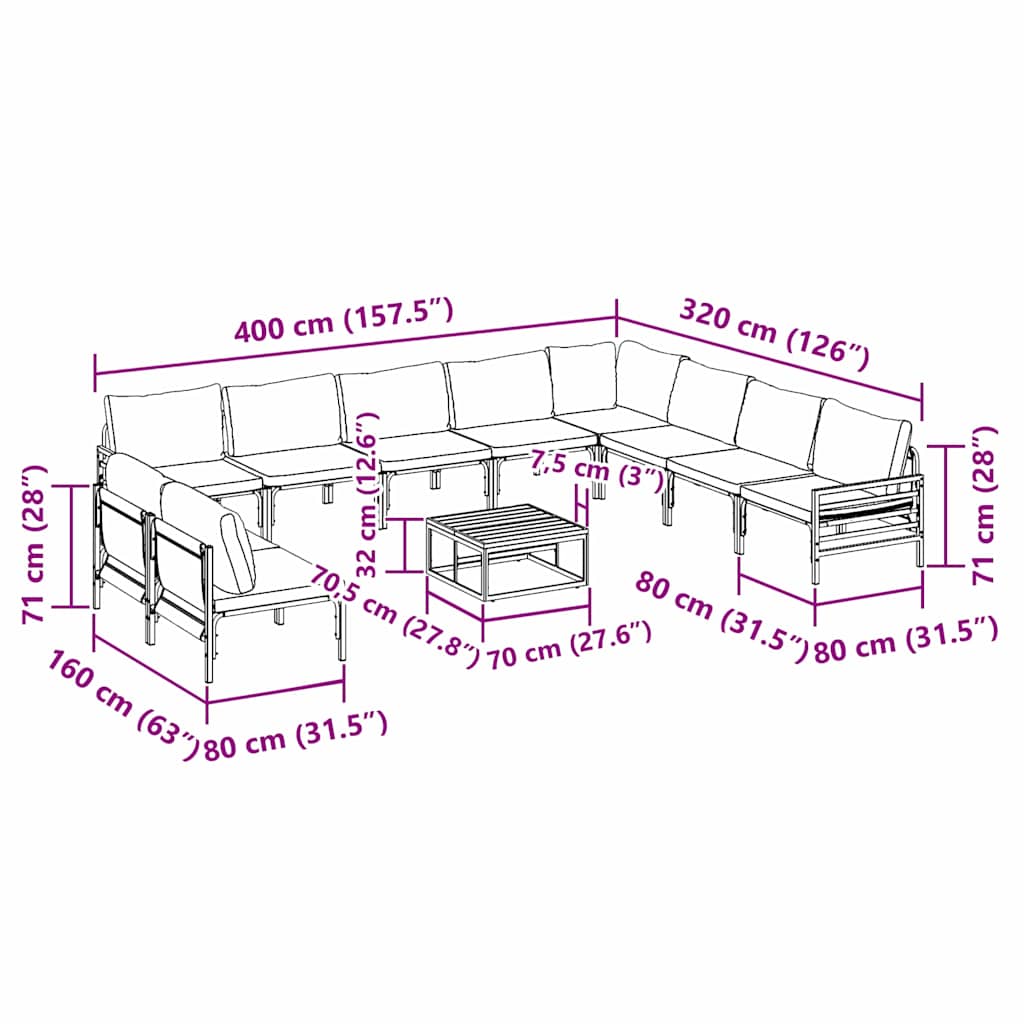 Tuin Sofa Set Antraciet Staal is nu te koop bij PeponiXL, paradijselijk wonen!