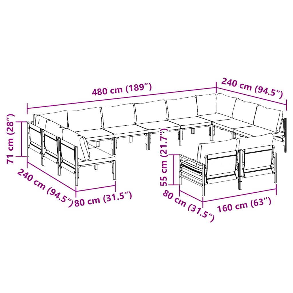 Tuinbankenset met kussen 12 pcs Zwart Staal is nu te koop bij PeponiXL, paradijselijk wonen!
