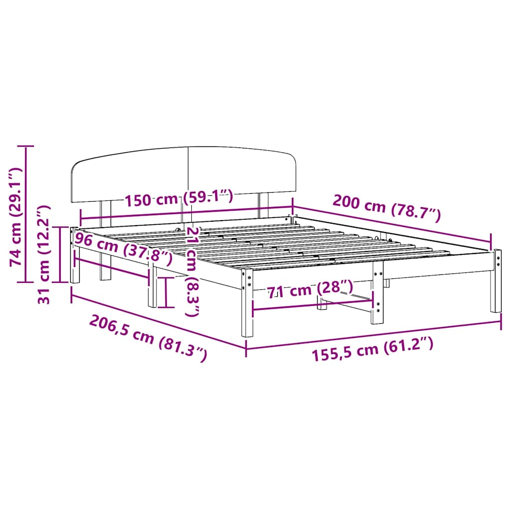 Bedframe met hoofdeinde Wit 150 x 200 cm Massief grenenhout is nu te koop bij PeponiXL, paradijselijk wonen!