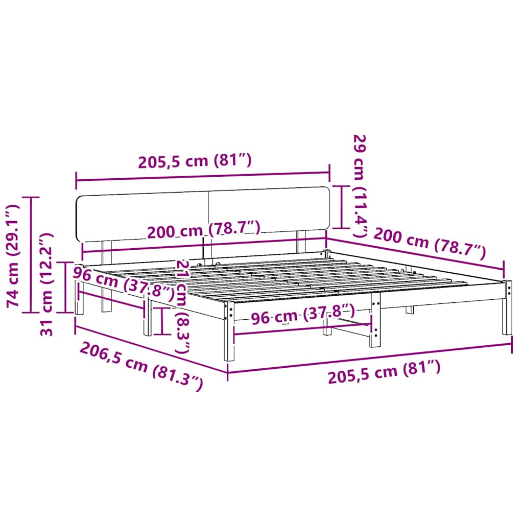 Bedframe met hoofdeinde Wit 200 x 200 cm Massief grenenhout is nu te koop bij PeponiXL, paradijselijk wonen!