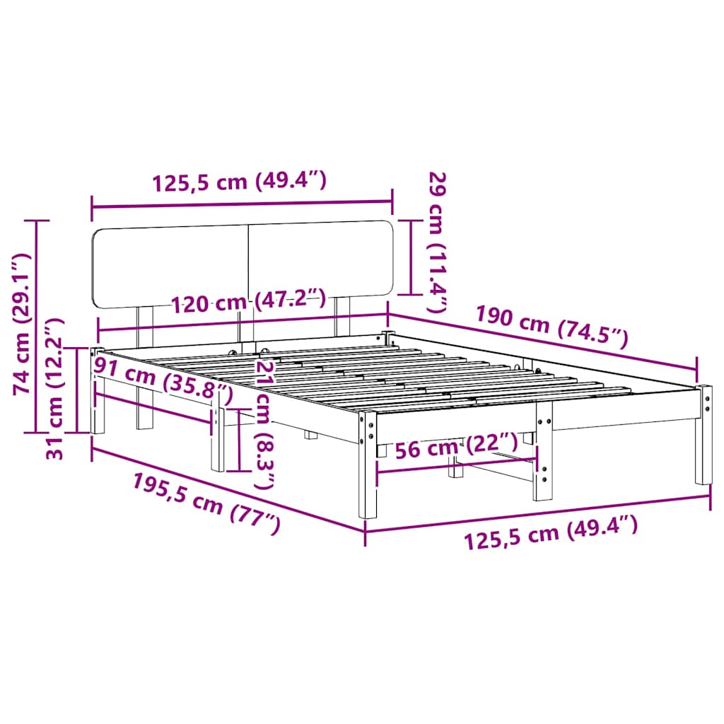 Bedframe met hoofdeinde Naturel 120 x 190 cm Massief grenenhout is nu te koop bij PeponiXL, paradijselijk wonen!