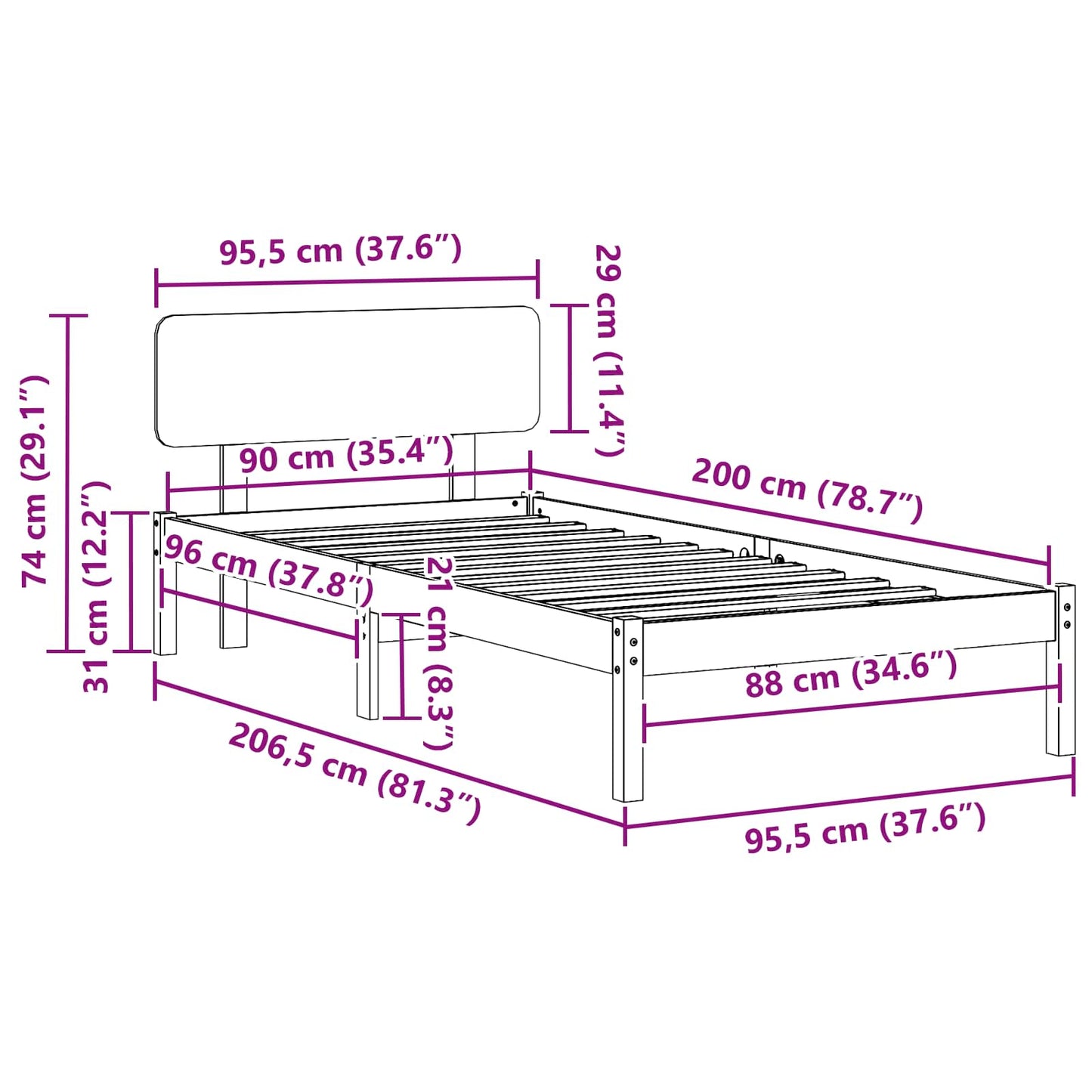 Bedframe met hoofdeinde Wit 90 x 200 cm Massief grenenhout is nu te koop bij PeponiXL, paradijselijk wonen!