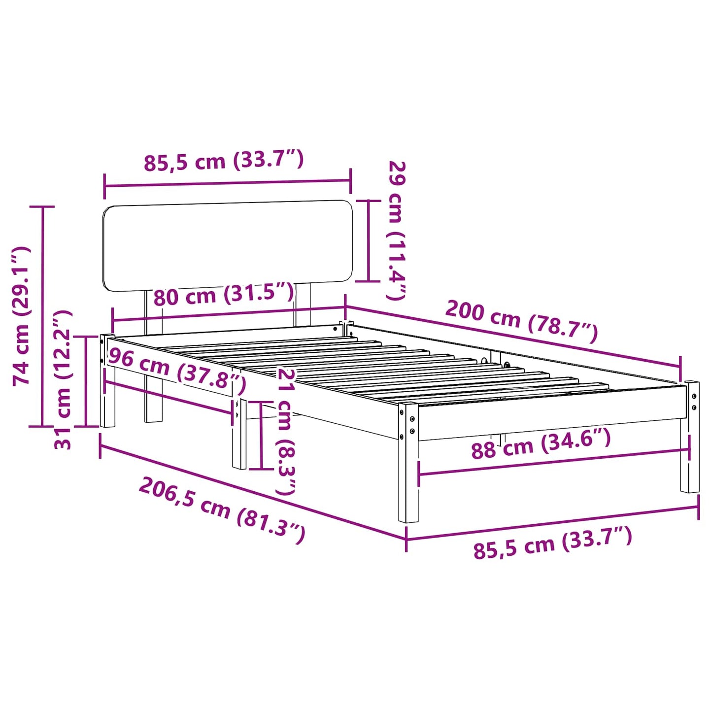 Bedframe met hoofdeinde Wit 80 x 200 cm Massief grenenhout is nu te koop bij PeponiXL, paradijselijk wonen!