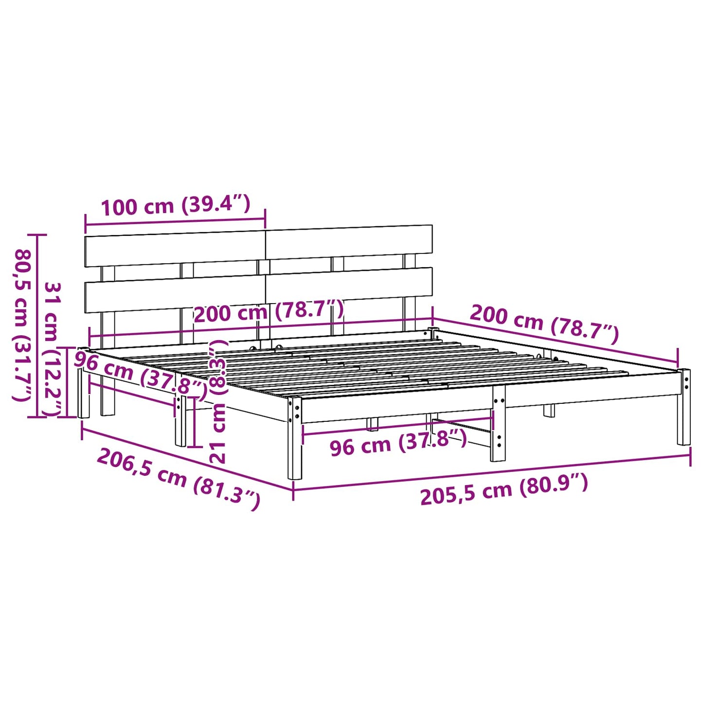 Bedframe met hoofdeinde Bruin 200 x 200 cm Massief grenenhout is nu te koop bij PeponiXL, paradijselijk wonen!
