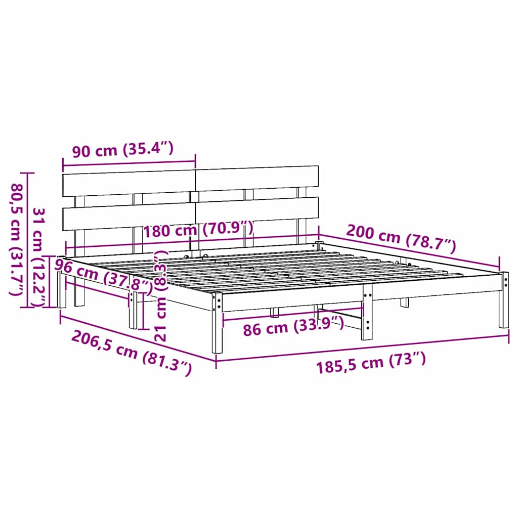 Bedframe met hoofdeinde Bruin 180 x 200 cm Massief grenenhout is nu te koop bij PeponiXL, paradijselijk wonen!