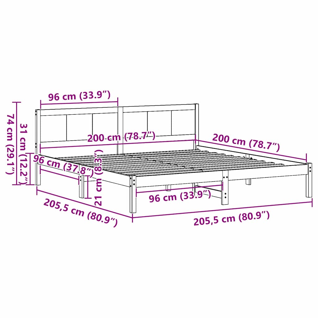 Bedframe Bruin 200 x 200 cm Massief grenenhout is nu te koop bij PeponiXL, paradijselijk wonen!
