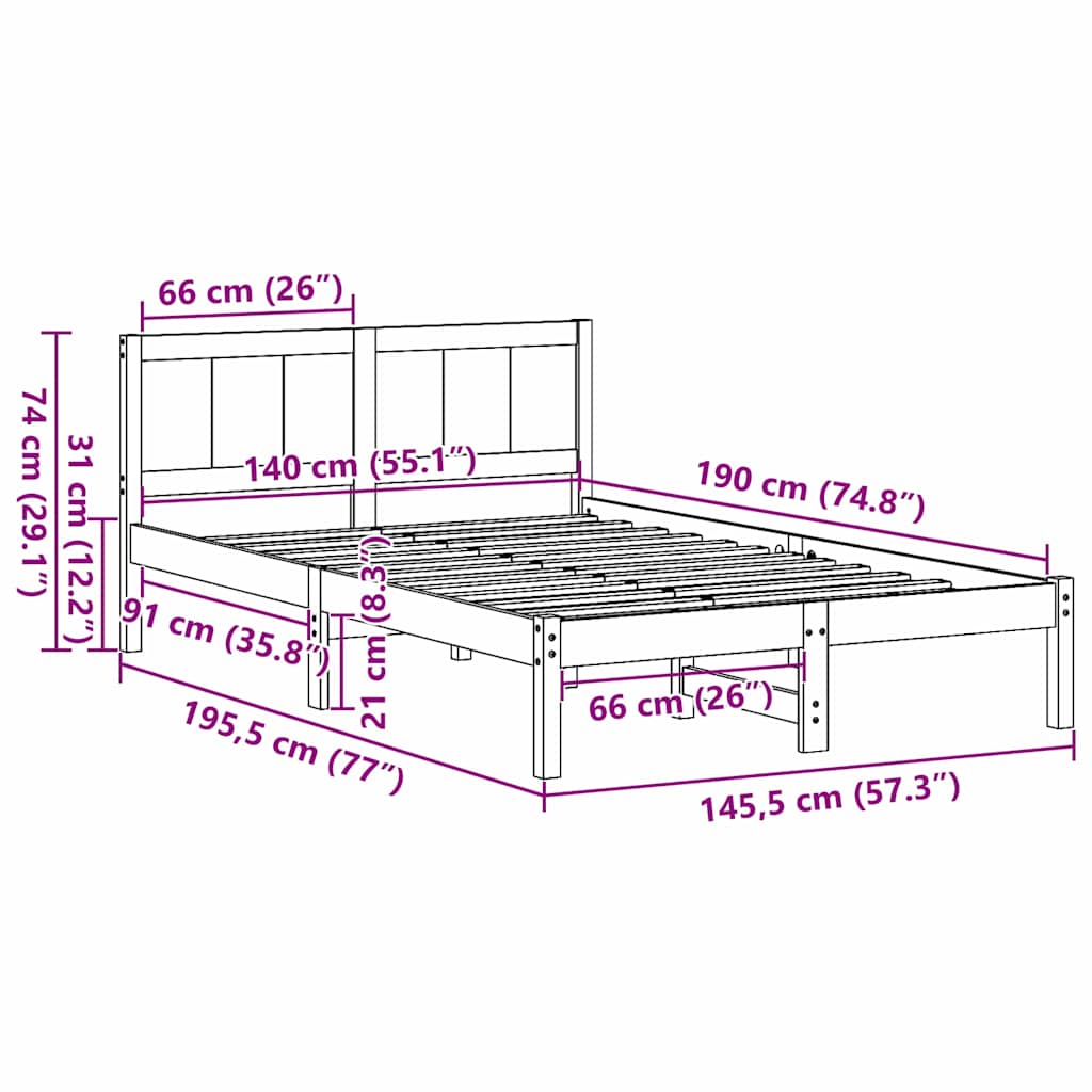 Bedframe Bruin 140 x 190 cm Massief grenenhout is nu te koop bij PeponiXL, paradijselijk wonen!