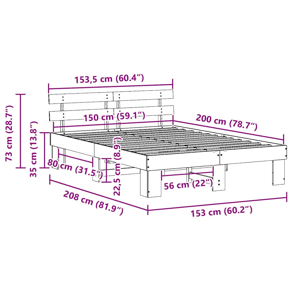 Bedframe met hoofdeinde Naturel 150 x 200 cm Massief grenenhout is nu te koop bij PeponiXL, paradijselijk wonen!