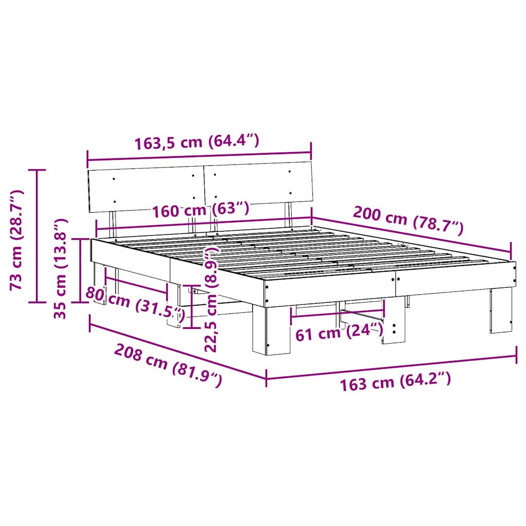 Bedframe Wasbruin 160 x 200 cm Massief grenenhout is nu te koop bij PeponiXL, paradijselijk wonen!