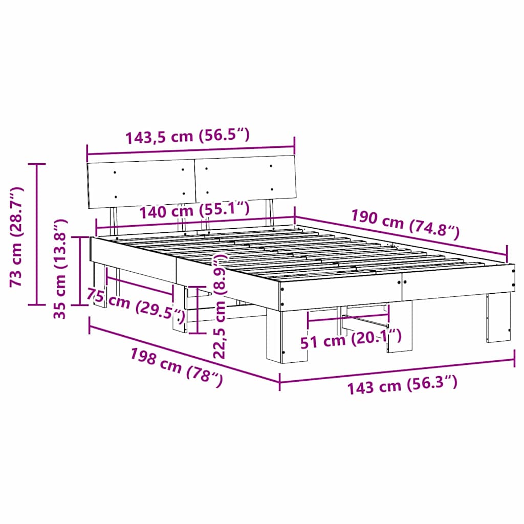 Bedframe met hoofdeinde Wit 140 x 190 cm Massief grenenhout is nu te koop bij PeponiXL, paradijselijk wonen!