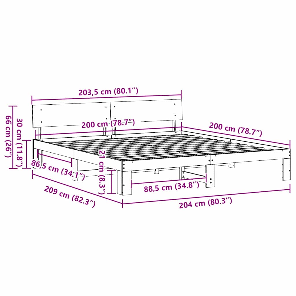 Bedframe met hoofdeinde Wit 200 x 200 cm Massief grenenhout is nu te koop bij PeponiXL, paradijselijk wonen!