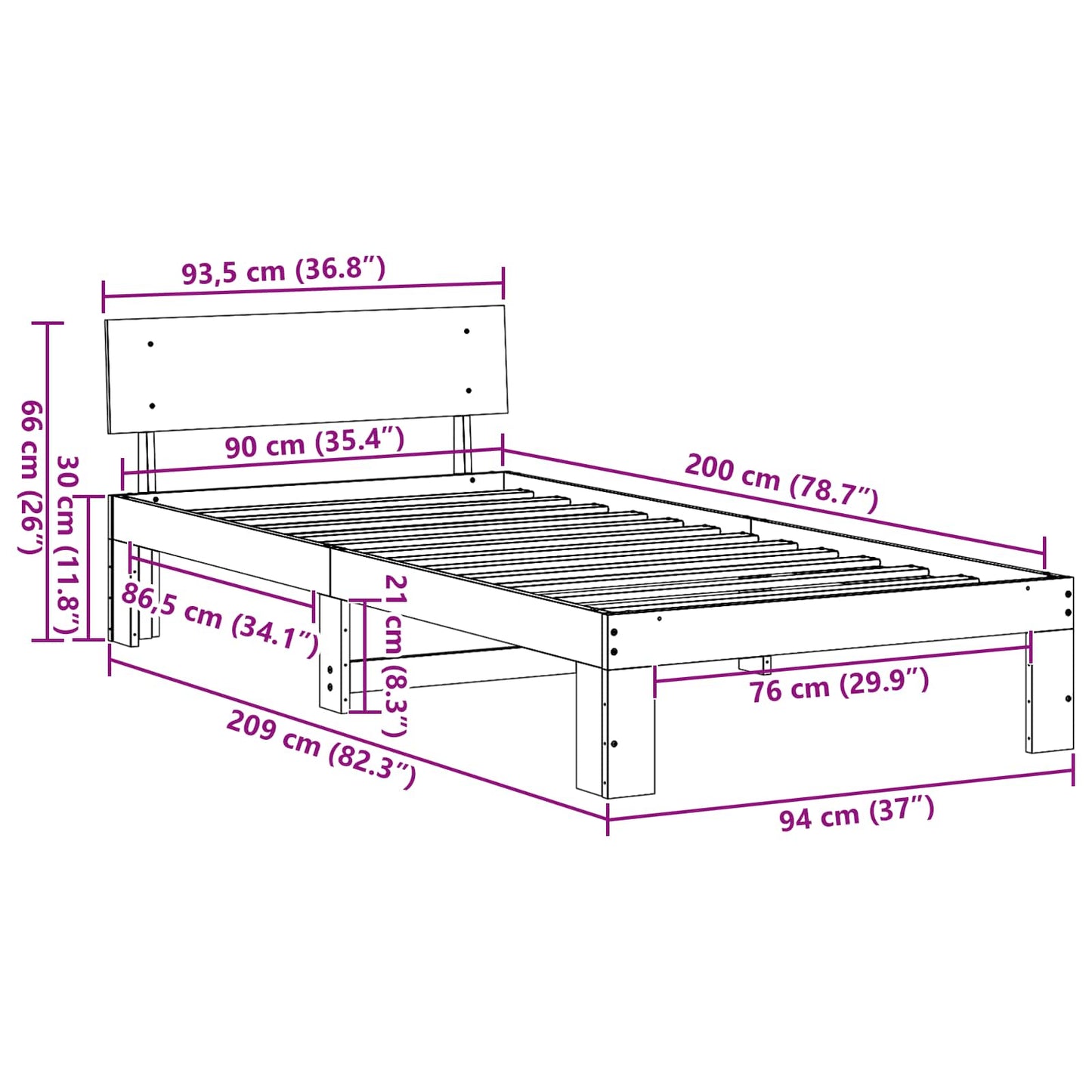 Bedframe met hoofdeinde Naturel 90 x 200 cm Massief grenenhout is nu te koop bij PeponiXL, paradijselijk wonen!