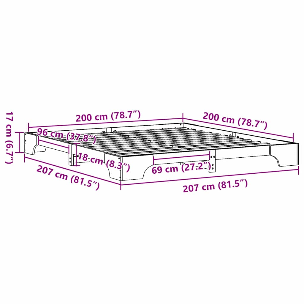 Bedframe Wasbruin 200 x 200 cm Massief grenenhout is nu te koop bij PeponiXL, paradijselijk wonen!