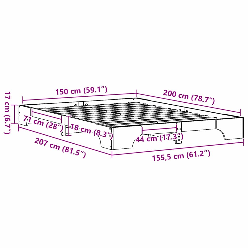 Bedframe Wasbruin 150 x 200 cm Massief grenenhout is nu te koop bij PeponiXL, paradijselijk wonen!