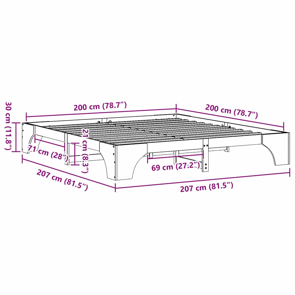 Bedframe Wasbruin 200 x 200 cm Massief grenenhout is nu te koop bij PeponiXL, paradijselijk wonen!