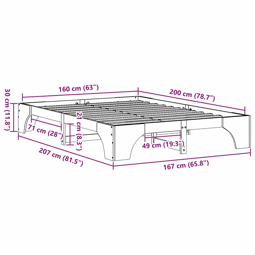 Bedframe Wit 160 x 200 cm Massief grenenhout is nu te koop bij PeponiXL, paradijselijk wonen!