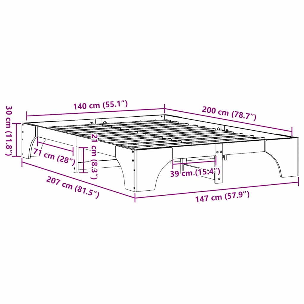 Bedframe Wasbruin 140 x 200 cm Massief grenenhout is nu te koop bij PeponiXL, paradijselijk wonen!