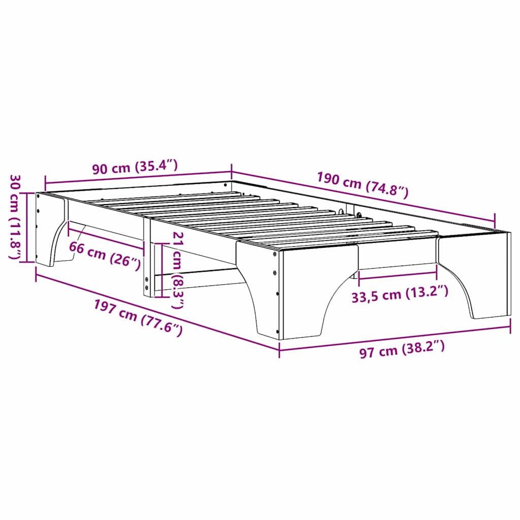 Bedframe Wit 90 x 190 cm Massief grenenhout is nu te koop bij PeponiXL, paradijselijk wonen!