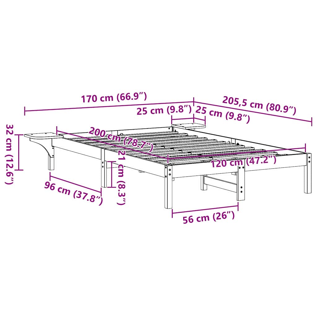 Bedframe Wasbruin 120 x 200 cm Massief grenenhout is nu te koop bij PeponiXL, paradijselijk wonen!
