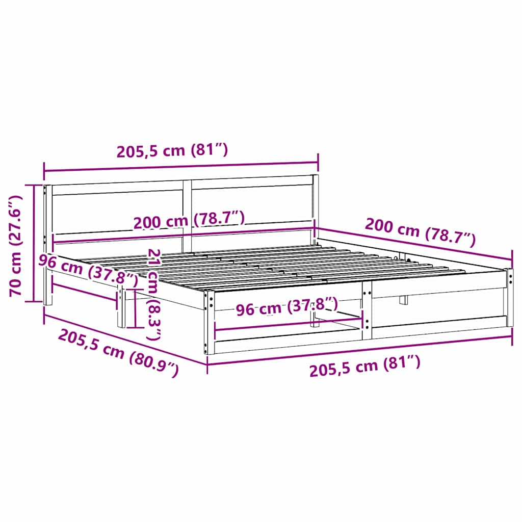 Bedframe met hoofdeinde Wit 200 x 200 cm Massief grenenhout is nu te koop bij PeponiXL, paradijselijk wonen!