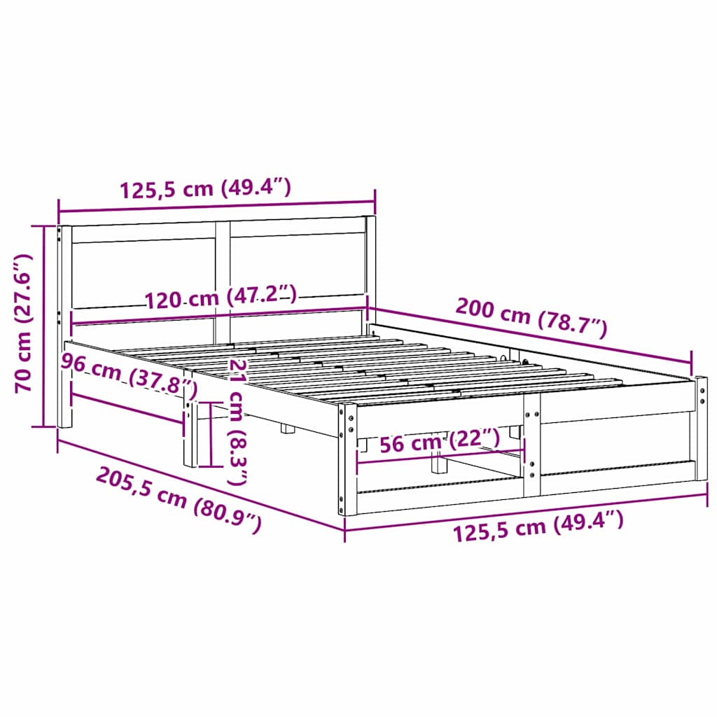 Bedframe met hoofdeinde Naturel 120 x 200 cm Massief grenenhout is nu te koop bij PeponiXL, paradijselijk wonen!