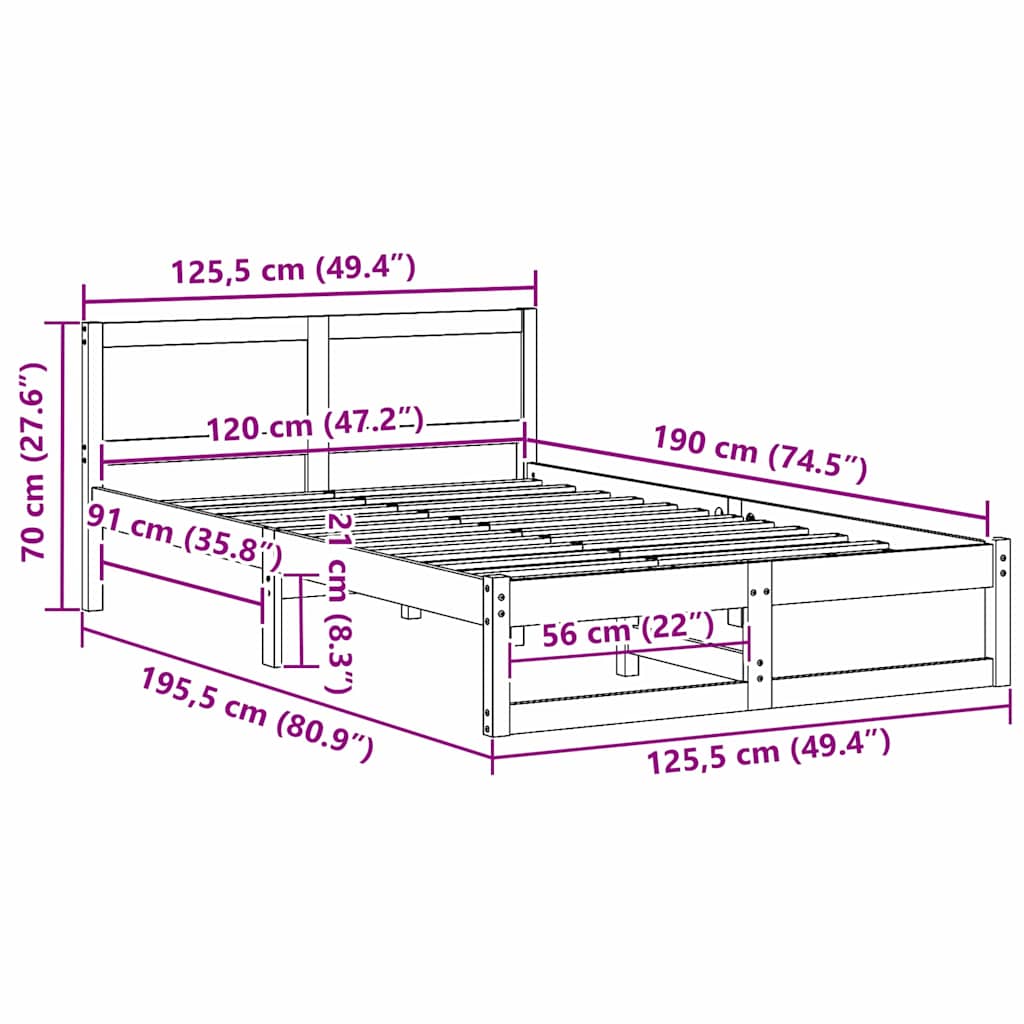 Bedframe met hoofdeinde Wit 120 x 190 cm Massief grenenhout is nu te koop bij PeponiXL, paradijselijk wonen!