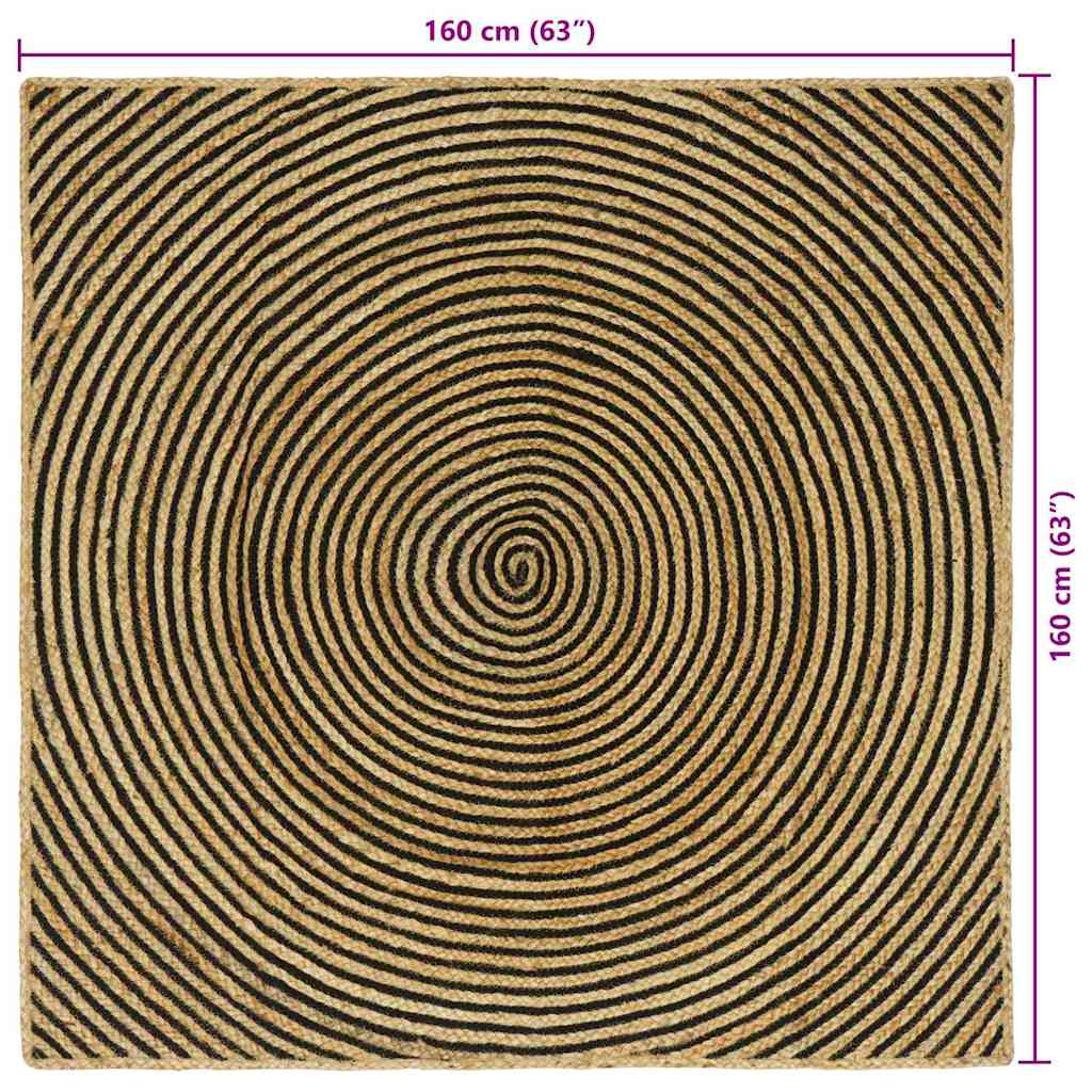 Vloerkleed Natuurlijk en Zwart 160 x 160 cm Jute is nu te koop bij PeponiXL, paradijselijk wonen!