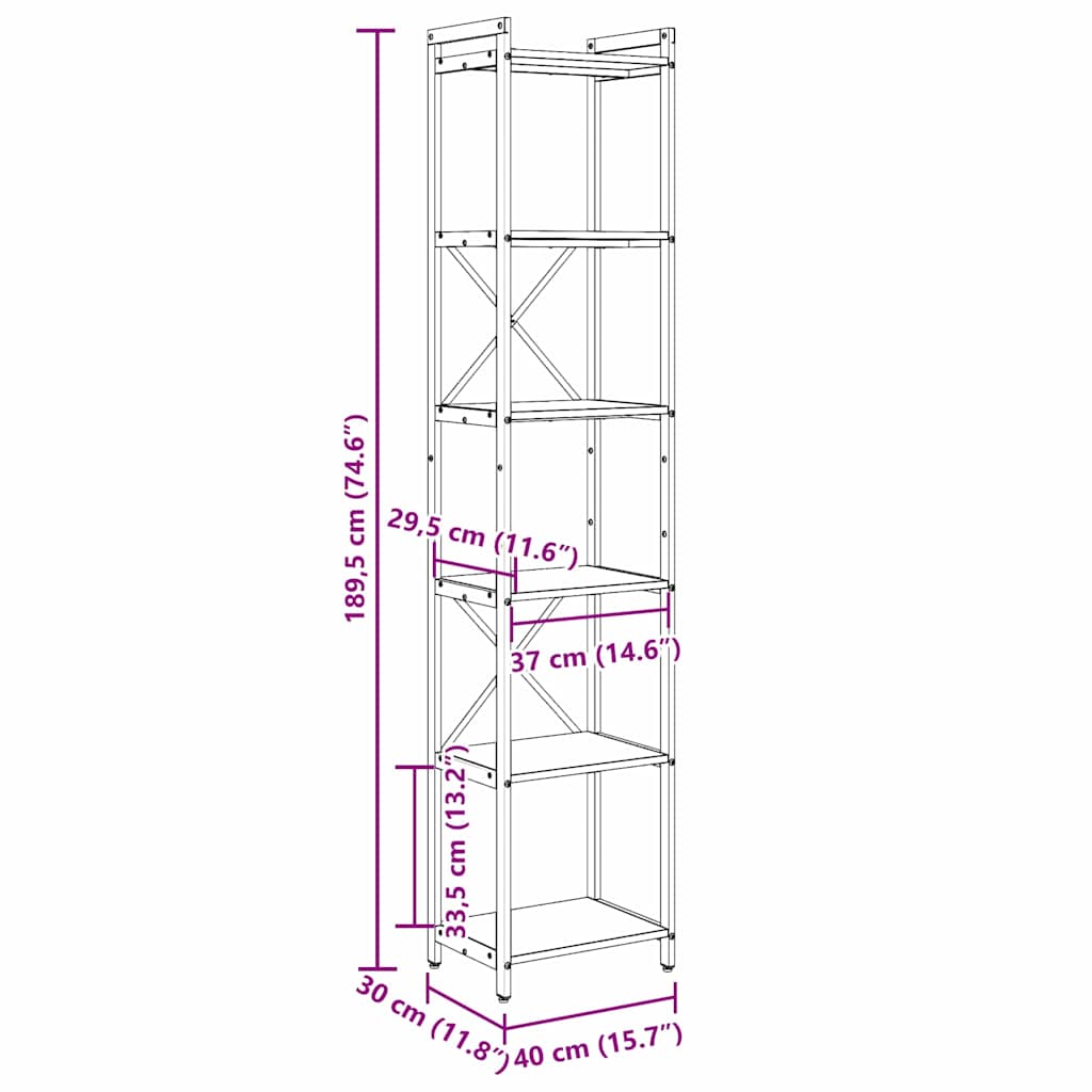 Boekenkast Grijs sonoma 40 x 30 x 189,5 cm Bewerkt hout is nu te koop bij PeponiXL, paradijselijk wonen!
