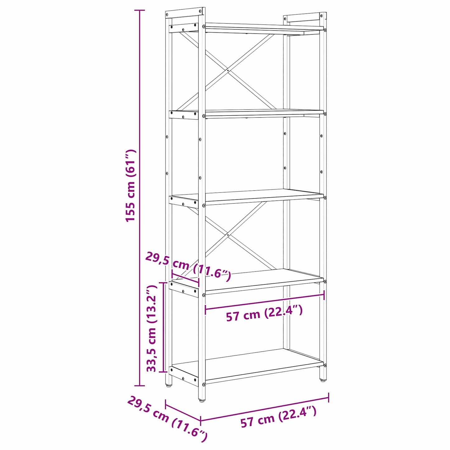 Boekenkast Zwart Eiken 60 x 30 x 155 cm Bewerkt hout is nu te koop bij PeponiXL, paradijselijk wonen!