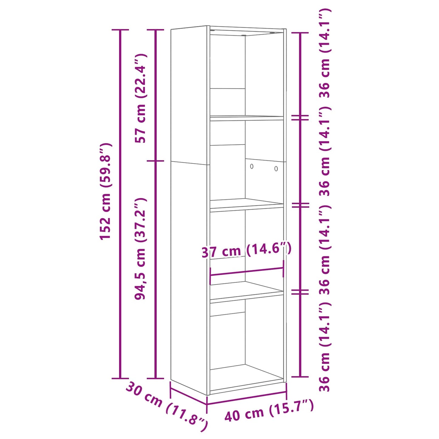 Boekenkast Zwart Eiken 40 x 30 x 152 cm Bewerkt hout is nu te koop bij PeponiXL, paradijselijk wonen!