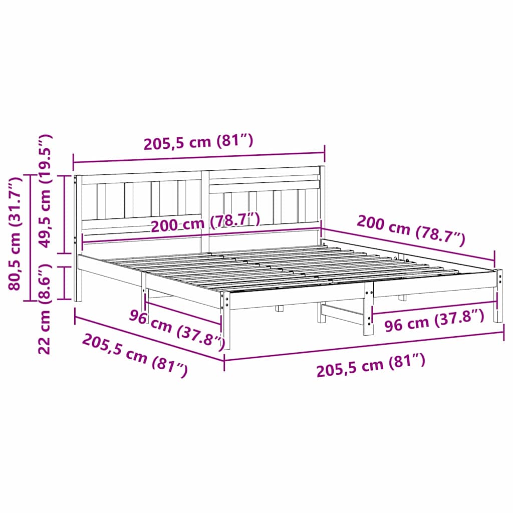 Bedframe met hoofdeinde Bruin 200 x 200 cm Massief grenenhout is nu te koop bij PeponiXL, paradijselijk wonen!
