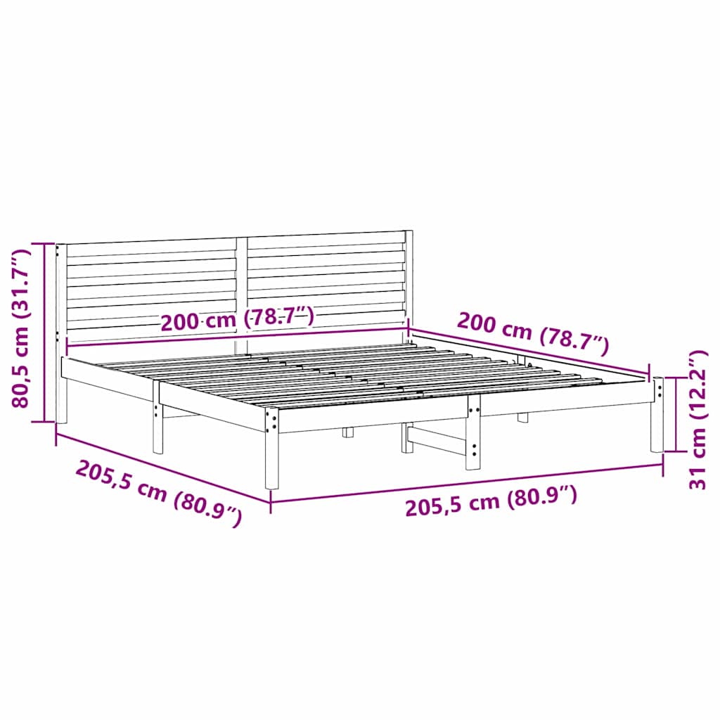 Bedframe met hoofdeinde Bruin 200 x 200 cm Massief grenenhout is nu te koop bij PeponiXL, paradijselijk wonen!