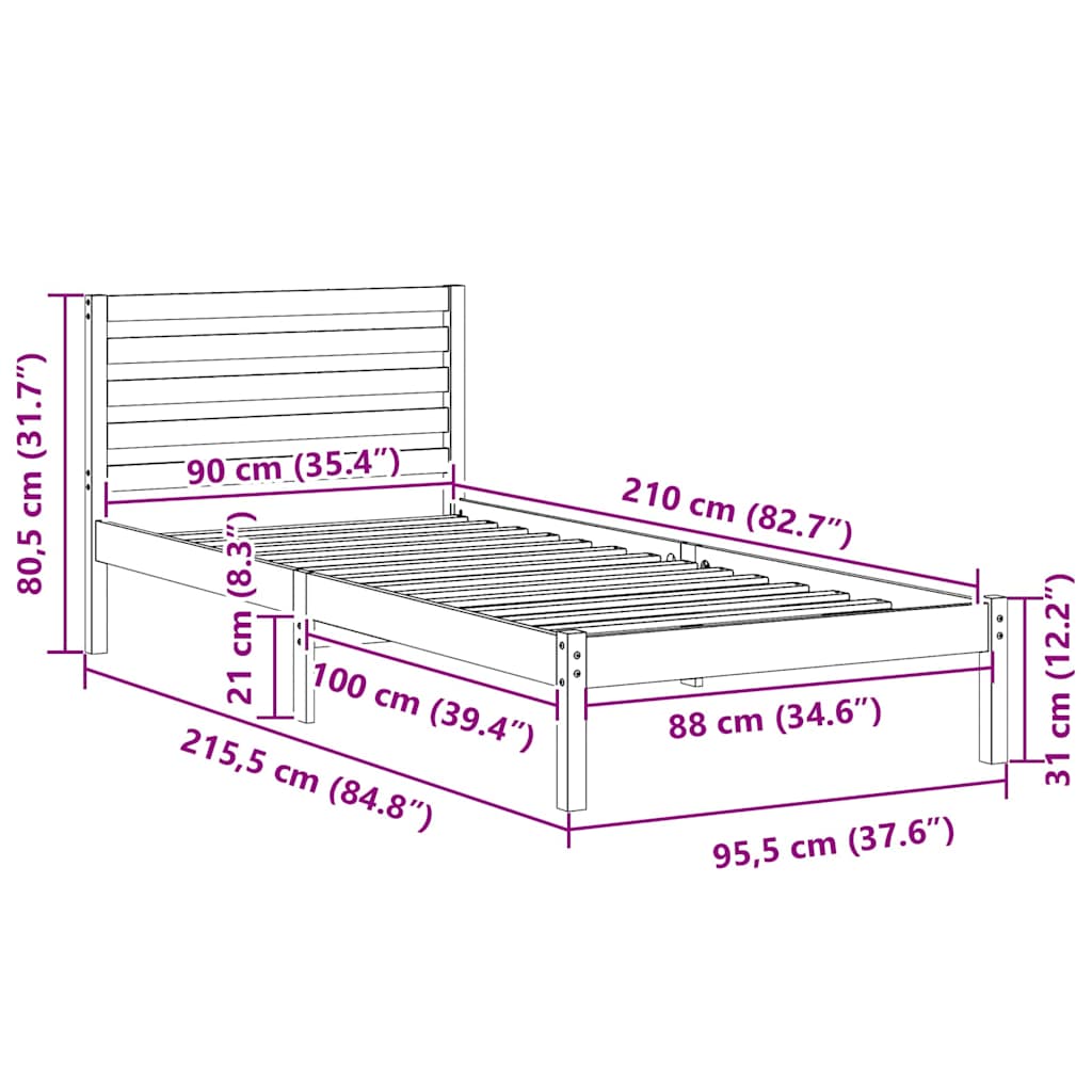 Bedframe met hoofdeinde Wit 90 x 210 cm Massief grenenhout is nu te koop bij PeponiXL, paradijselijk wonen!