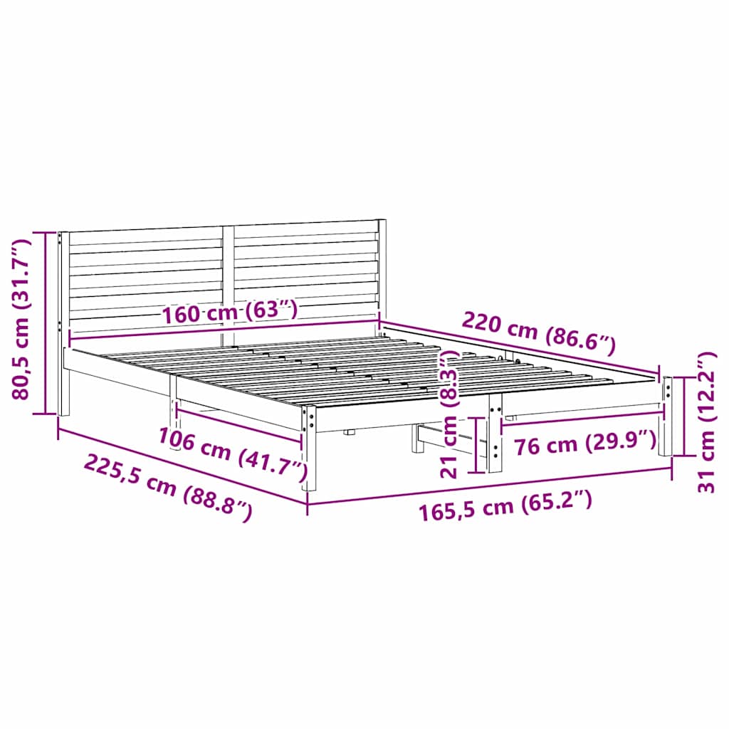 Bedframe Wasbruin 160 x 220 cm Massief grenenhout is nu te koop bij PeponiXL, paradijselijk wonen!