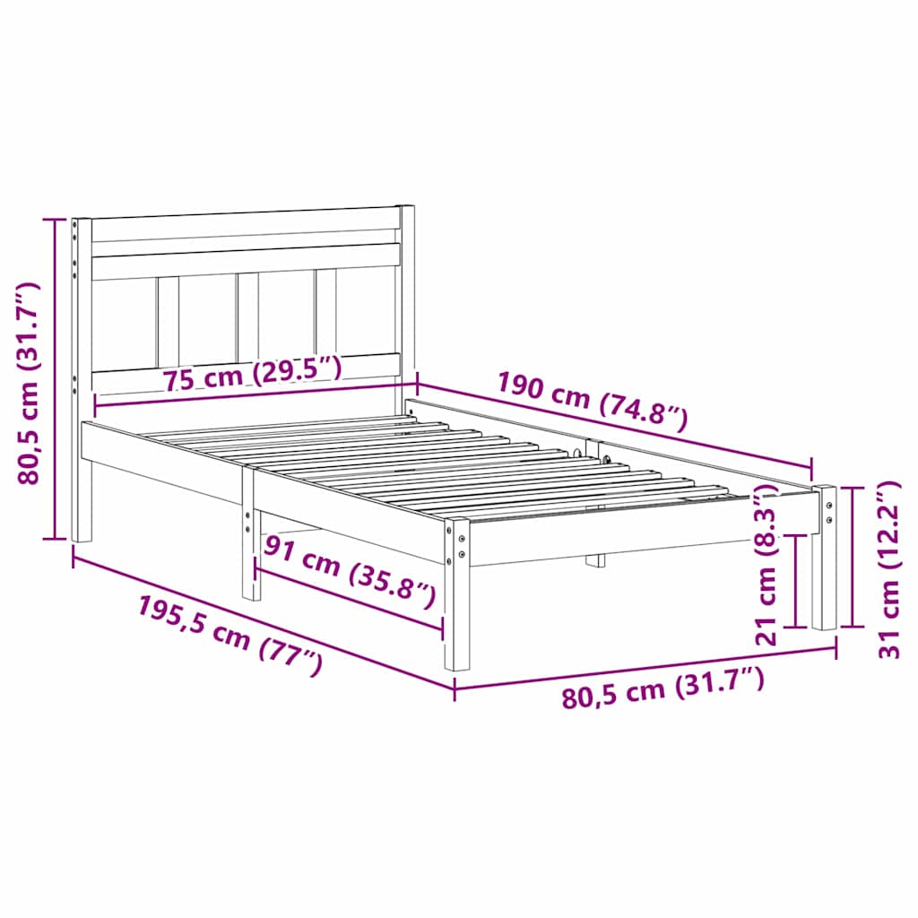 Bedframe Bruin 75 x 190 cm Massief grenenhout is nu te koop bij PeponiXL, paradijselijk wonen!