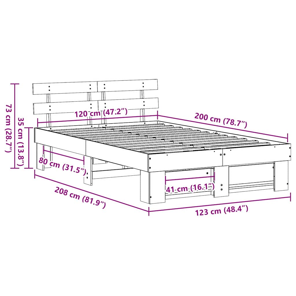 Bedframe met hoofdeinde Bruin 120 x 200 cm Massief grenenhout is nu te koop bij PeponiXL, paradijselijk wonen!
