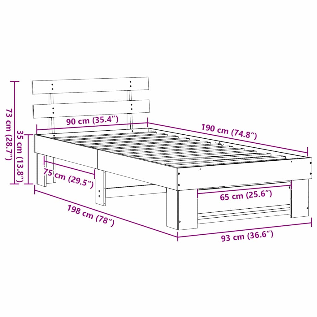 Bedframe met hoofdeinde Wit 90 x 190 cm Massief grenenhout is nu te koop bij PeponiXL, paradijselijk wonen!