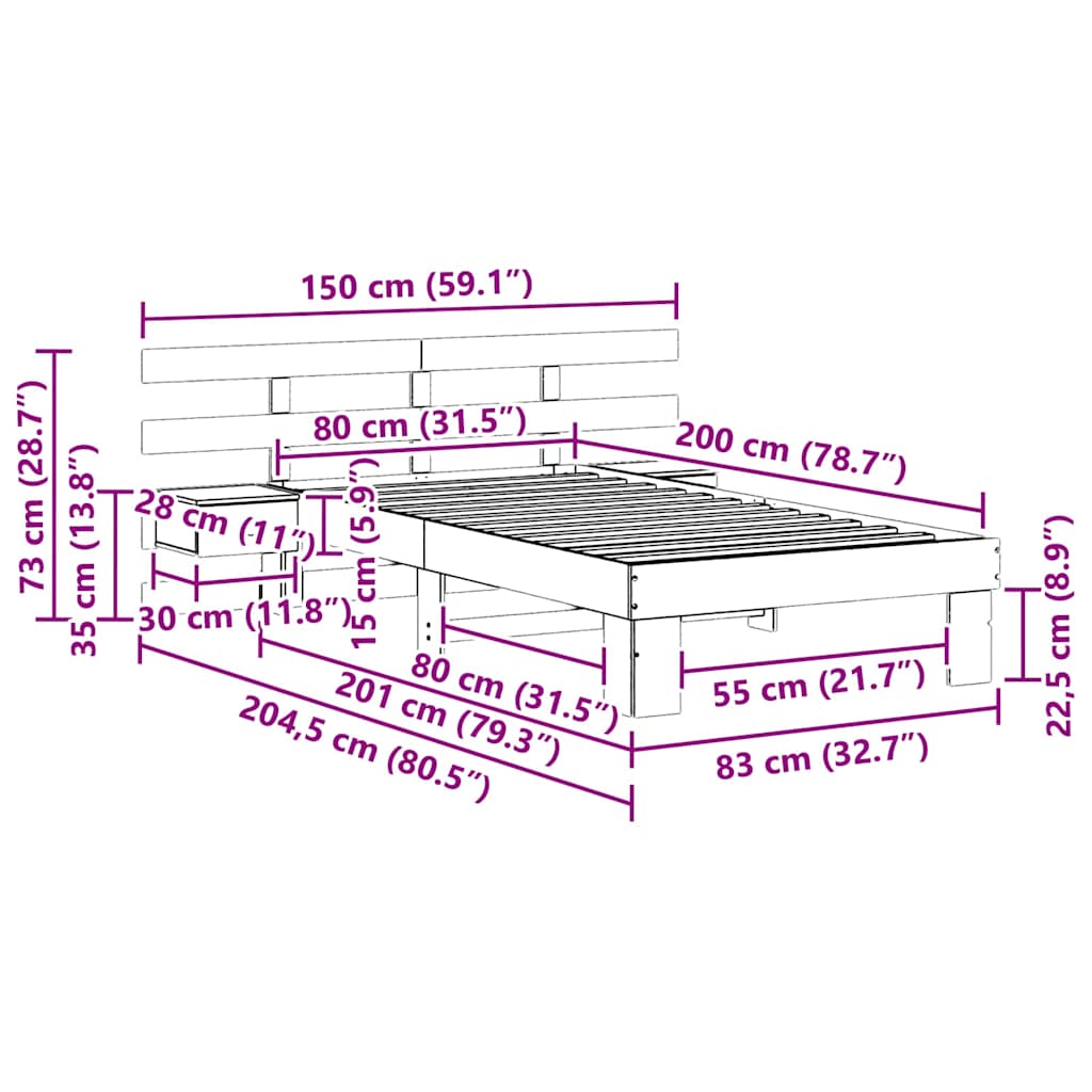 Bedframe met hoofdeinde Wasbruin 80 x 200 cm Massief grenenhout is nu te koop bij PeponiXL, paradijselijk wonen!